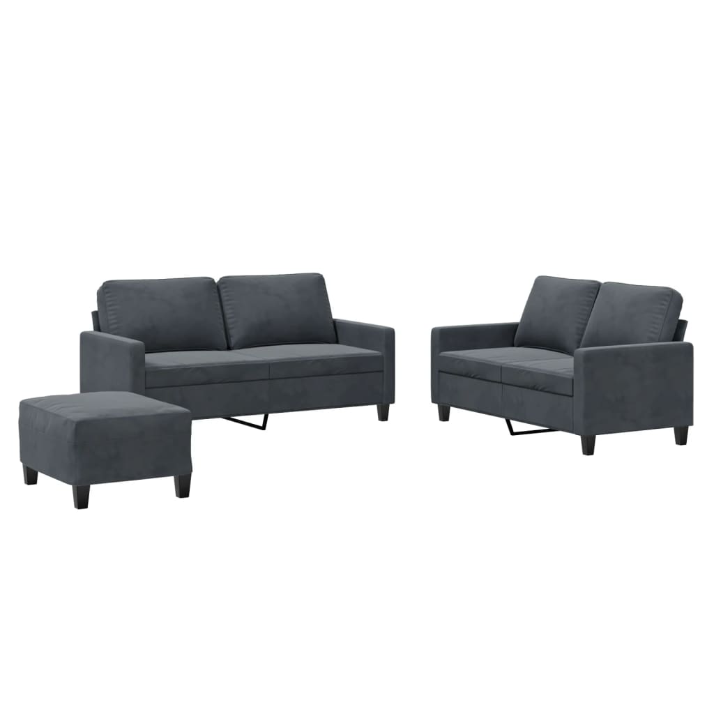 3-dijelni set sofa s jastucima tamnosivi baršunasti