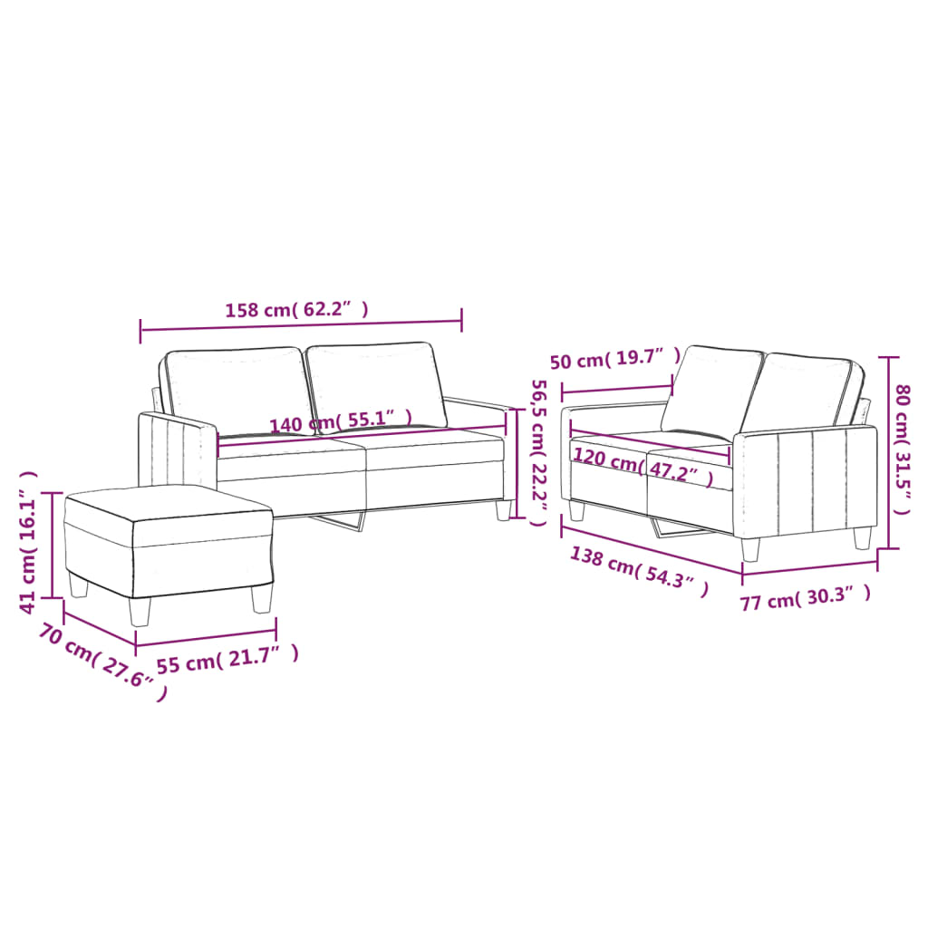 3-dijelni set sofa s jastucima tamnosivi baršunasti