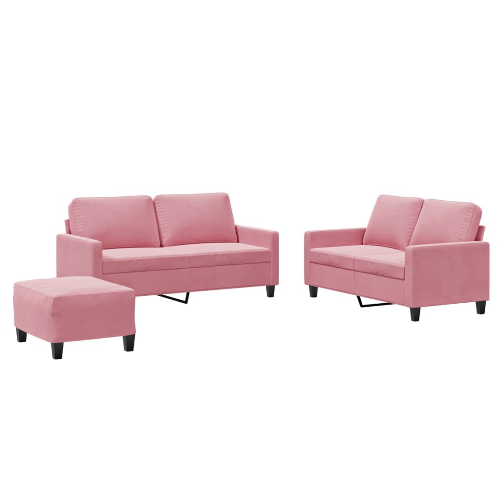 3-dijelni set sofa s jastucima ružičasti baršunasti
