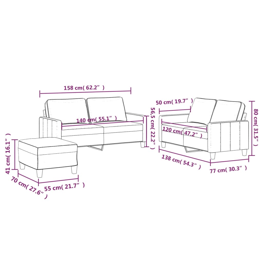 3-dijelni set sofa s jastucima crvena boja vina baršunasti