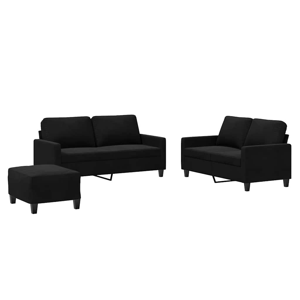 3-dijelni set sofa s jastucima crni baršunasti