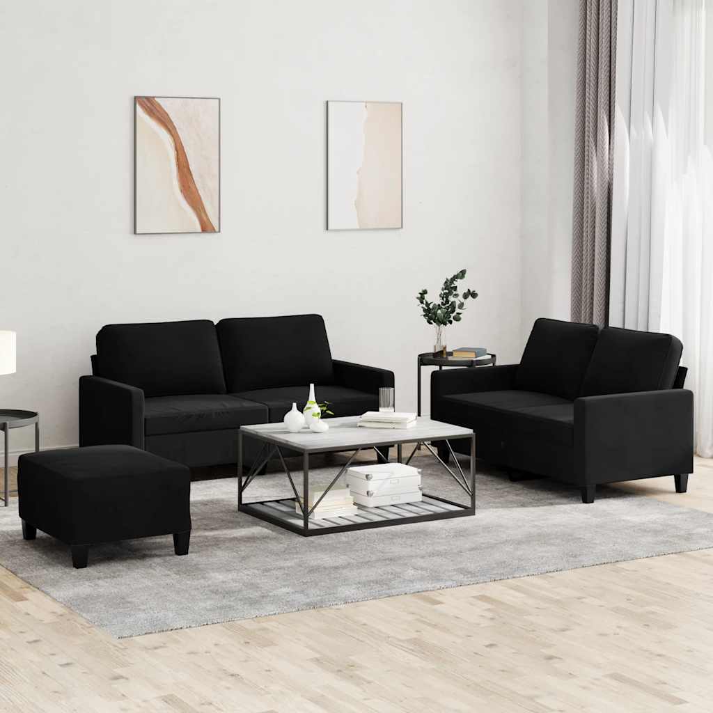 3-dijelni set sofa s jastucima crni baršunasti