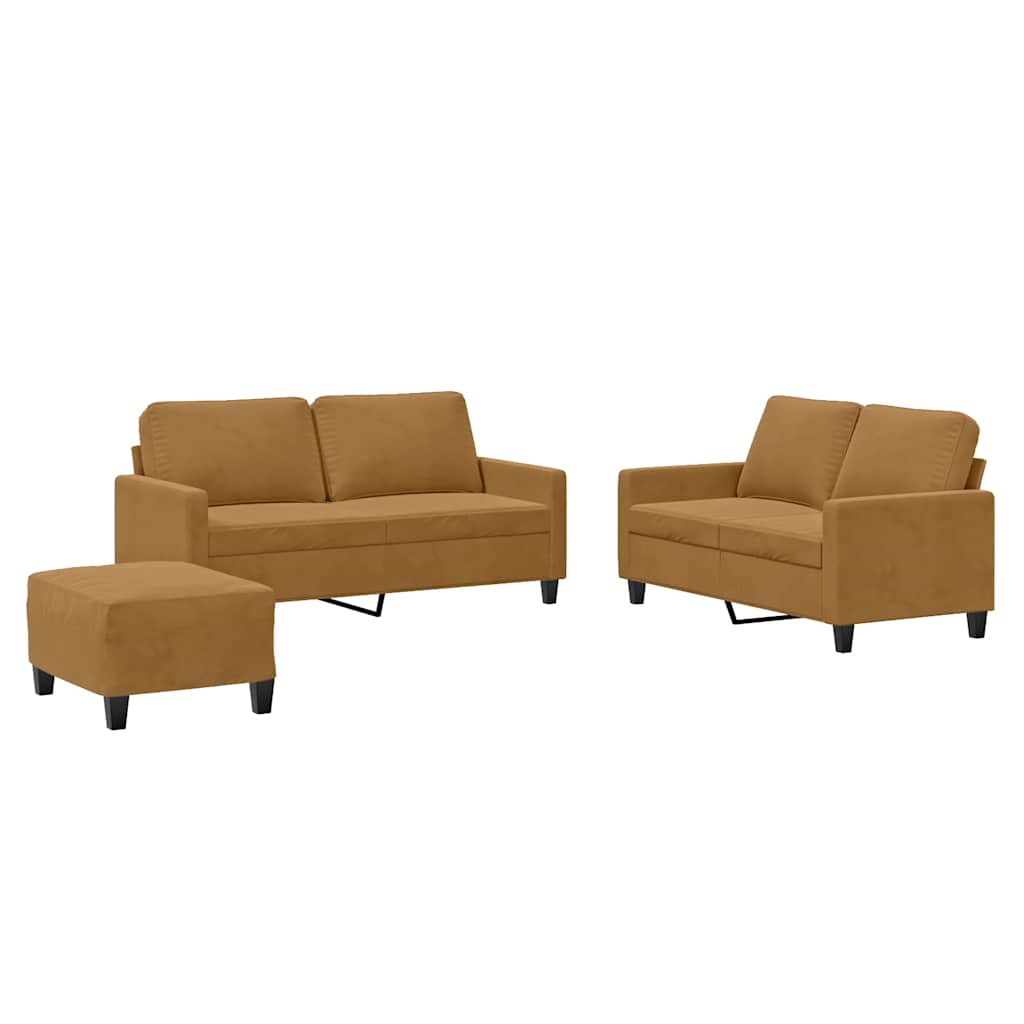 3-dijelni set sofa s jastucima smeđi baršunasti