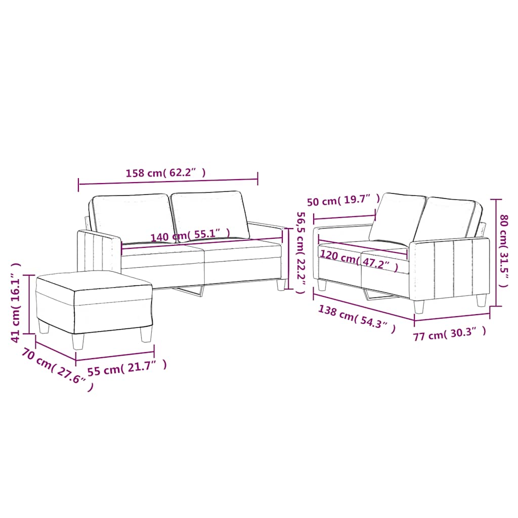3-dijelni set sofa s jastucima smeđi baršunasti