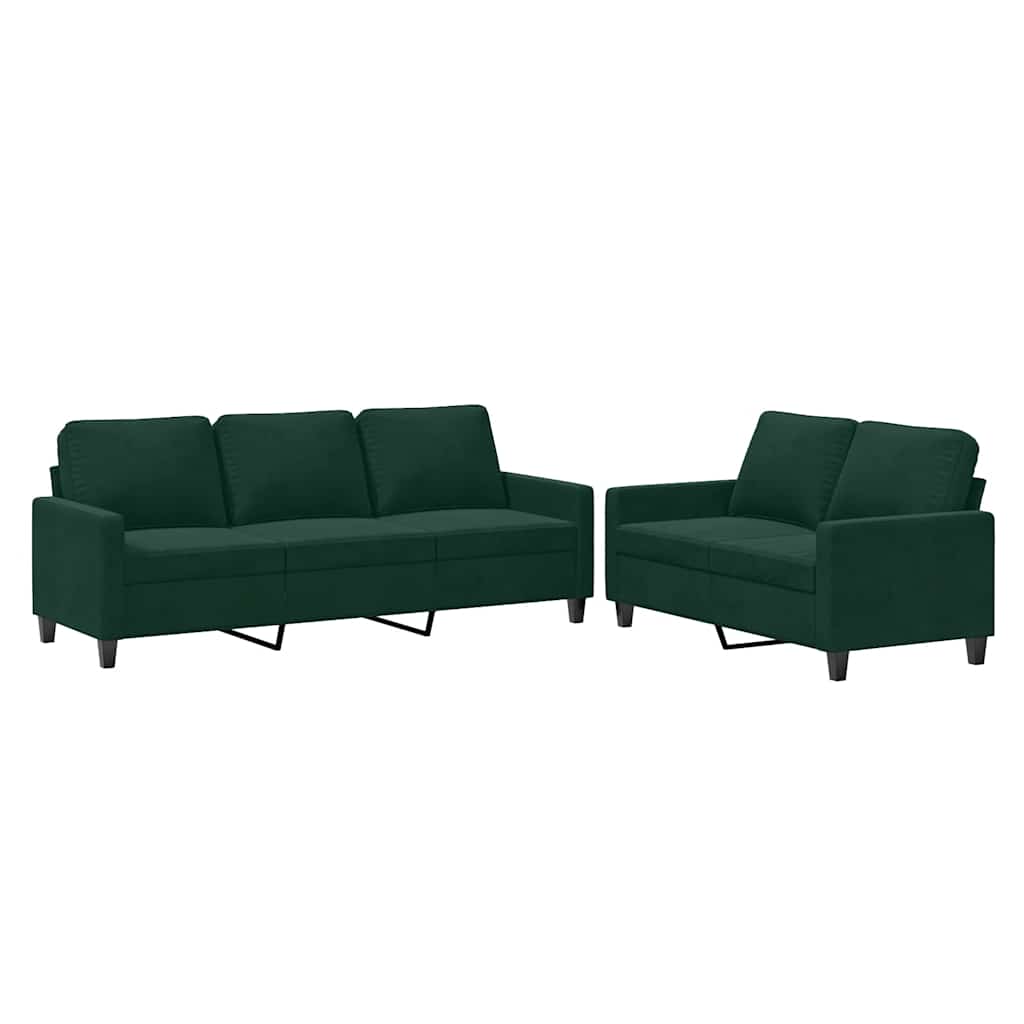 2-dijelni set sofa s jastucima tamnozeleni baršunasti
