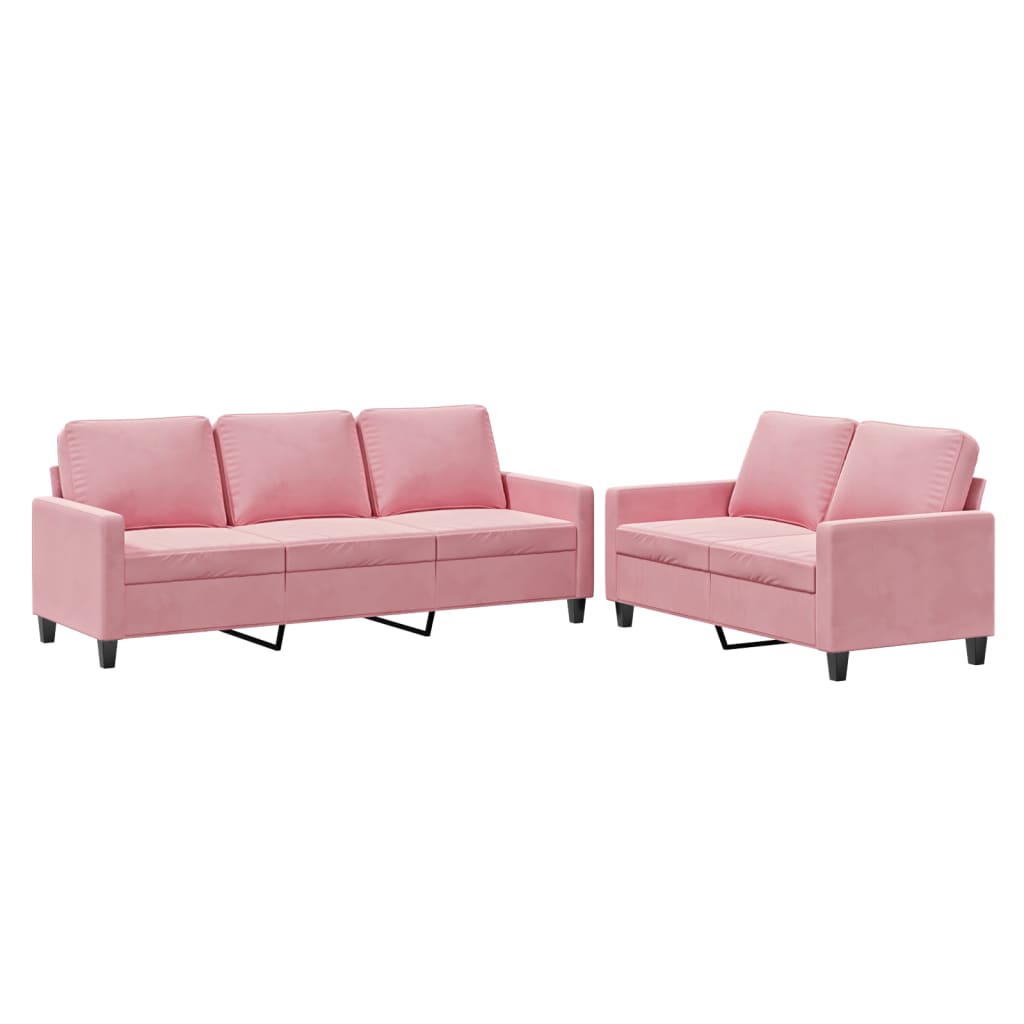 2-dijelni set sofa s jastucima ružičasti baršunasti