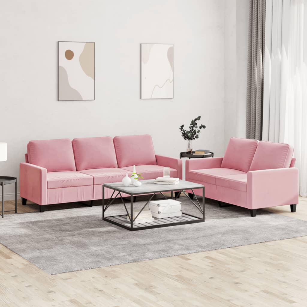 2-dijelni set sofa s jastucima ružičasti baršunasti