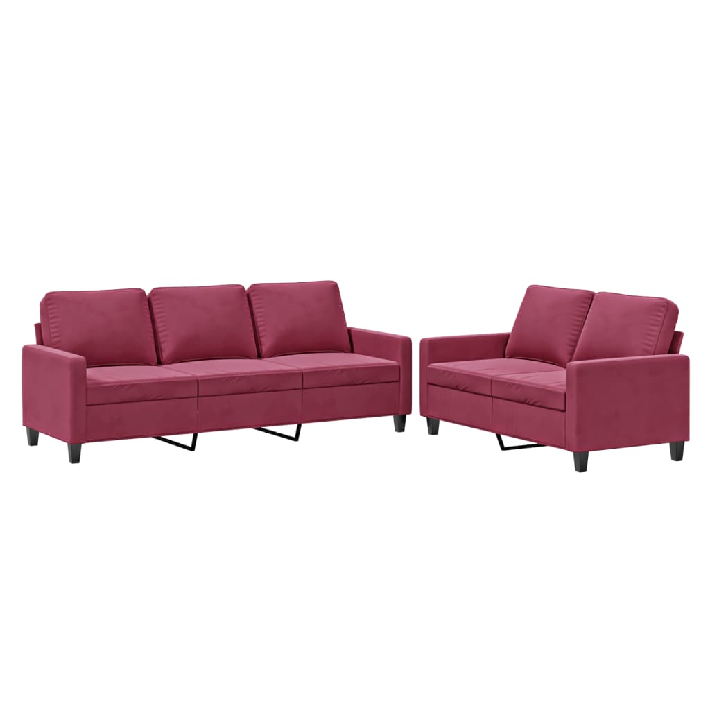 2-dijelni set sofa s jastucima crvena boja vina baršunasti