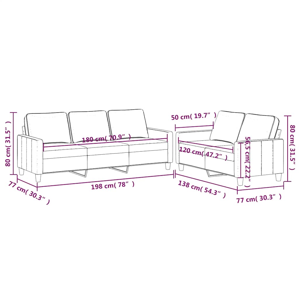 2-dijelni set sofa s jastucima krem baršunasti