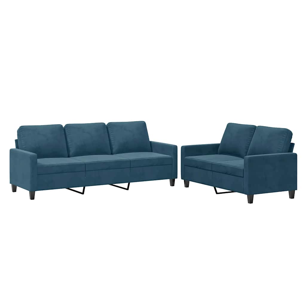 2-dijelni set sofa s jastucima plavi baršunasti