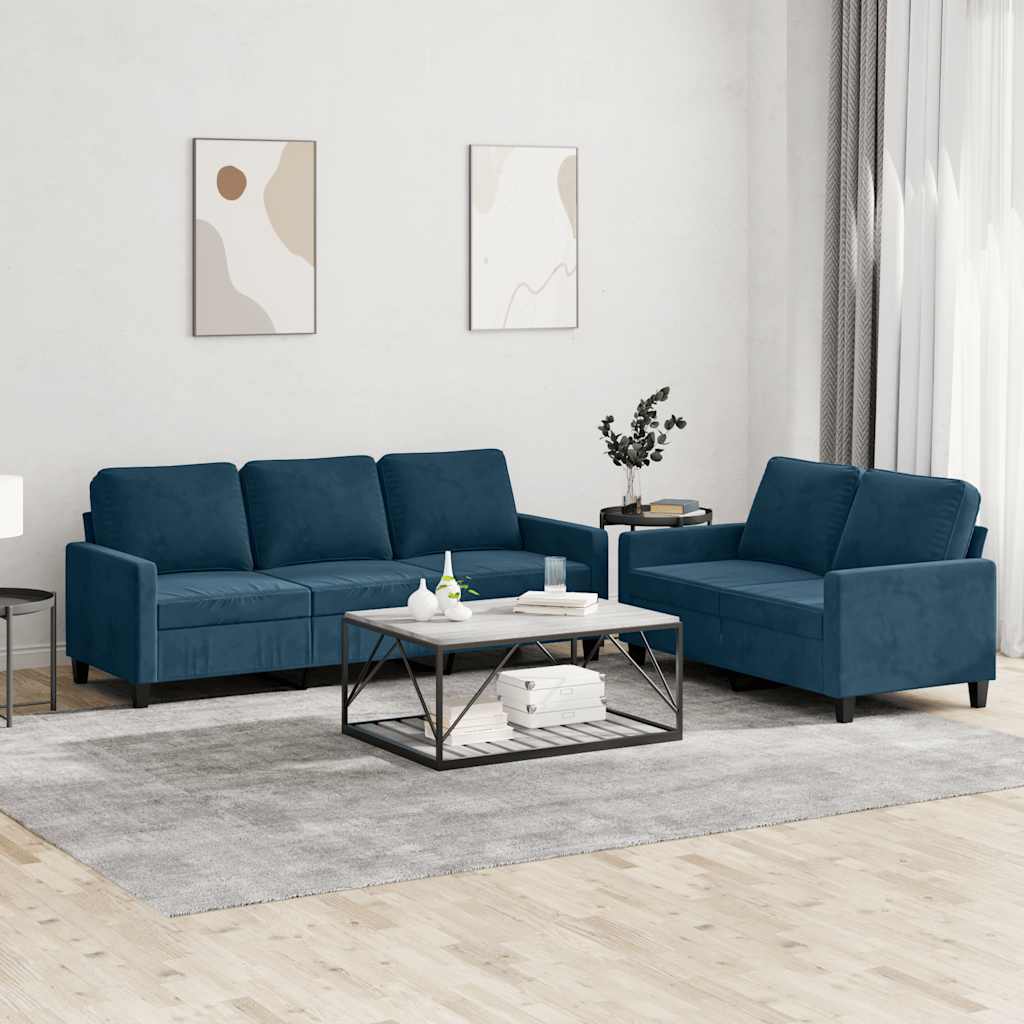 2-dijelni set sofa s jastucima plavi baršunasti