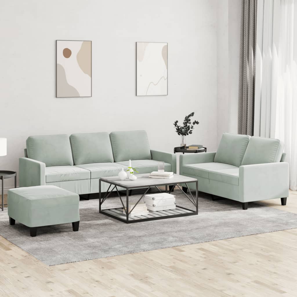 3-dijelni set sofa s jastucima svjetlosivi baršunasti