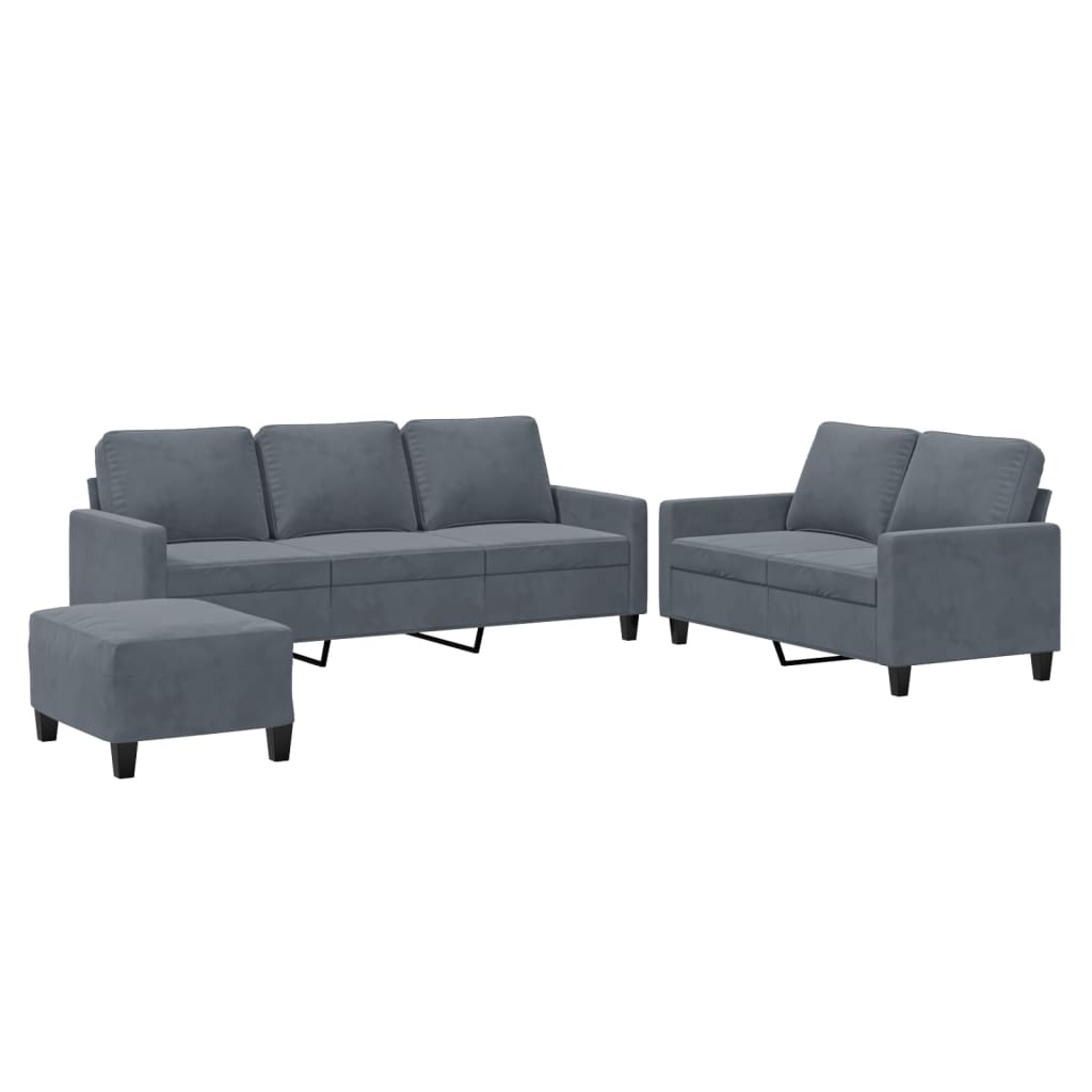 3-dijelni set sofa s jastucima tamnosivi baršunasti