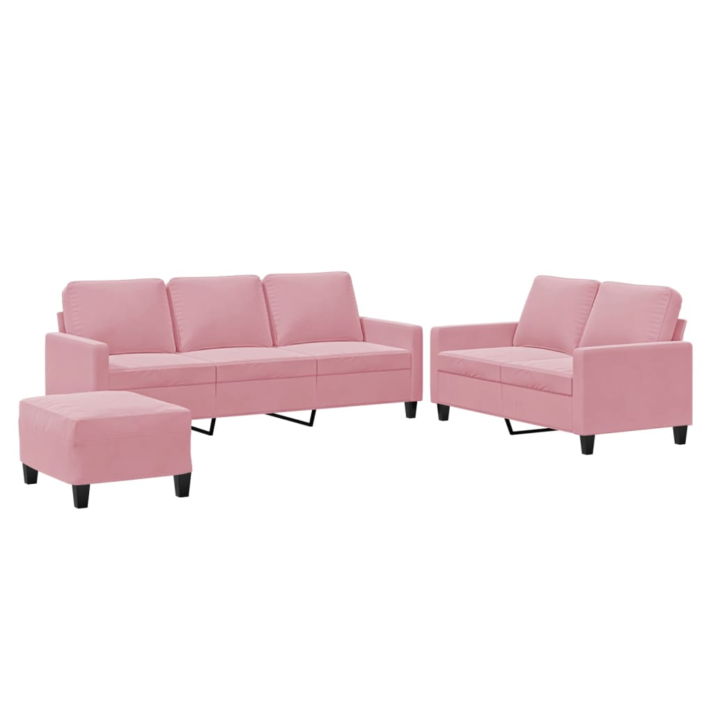 3-dijelni set sofa s jastucima ružičasti baršunasti