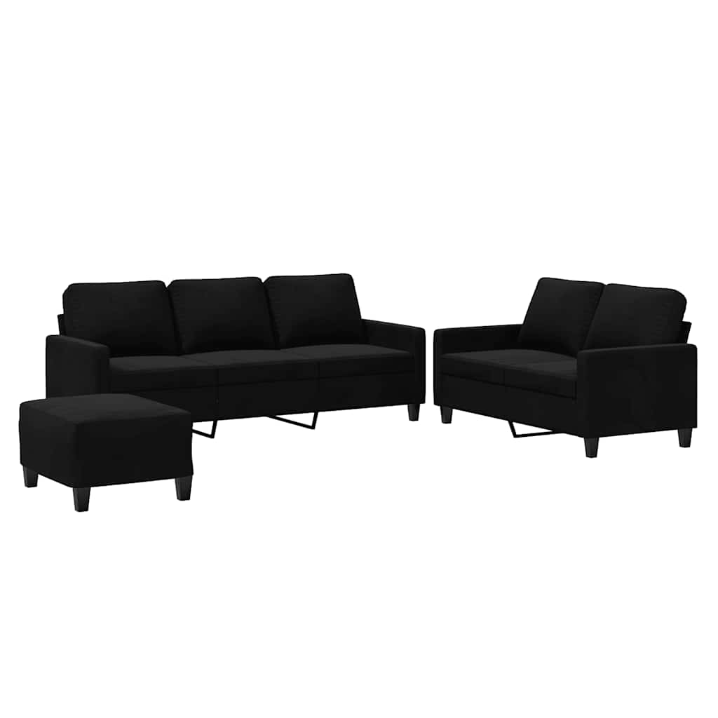 3-dijelni set sofa s jastucima crni baršunasti