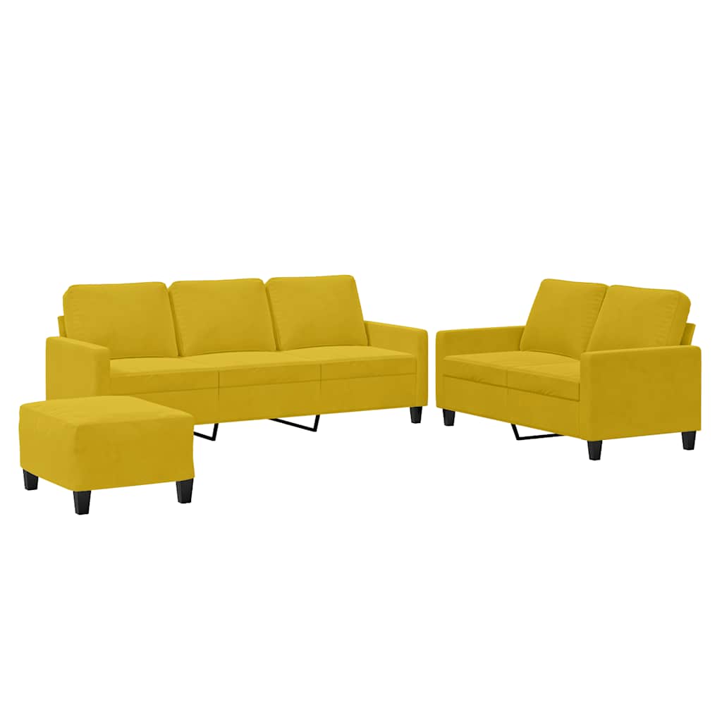 3-dijelni set sofa s jastucima žuti baršunasti