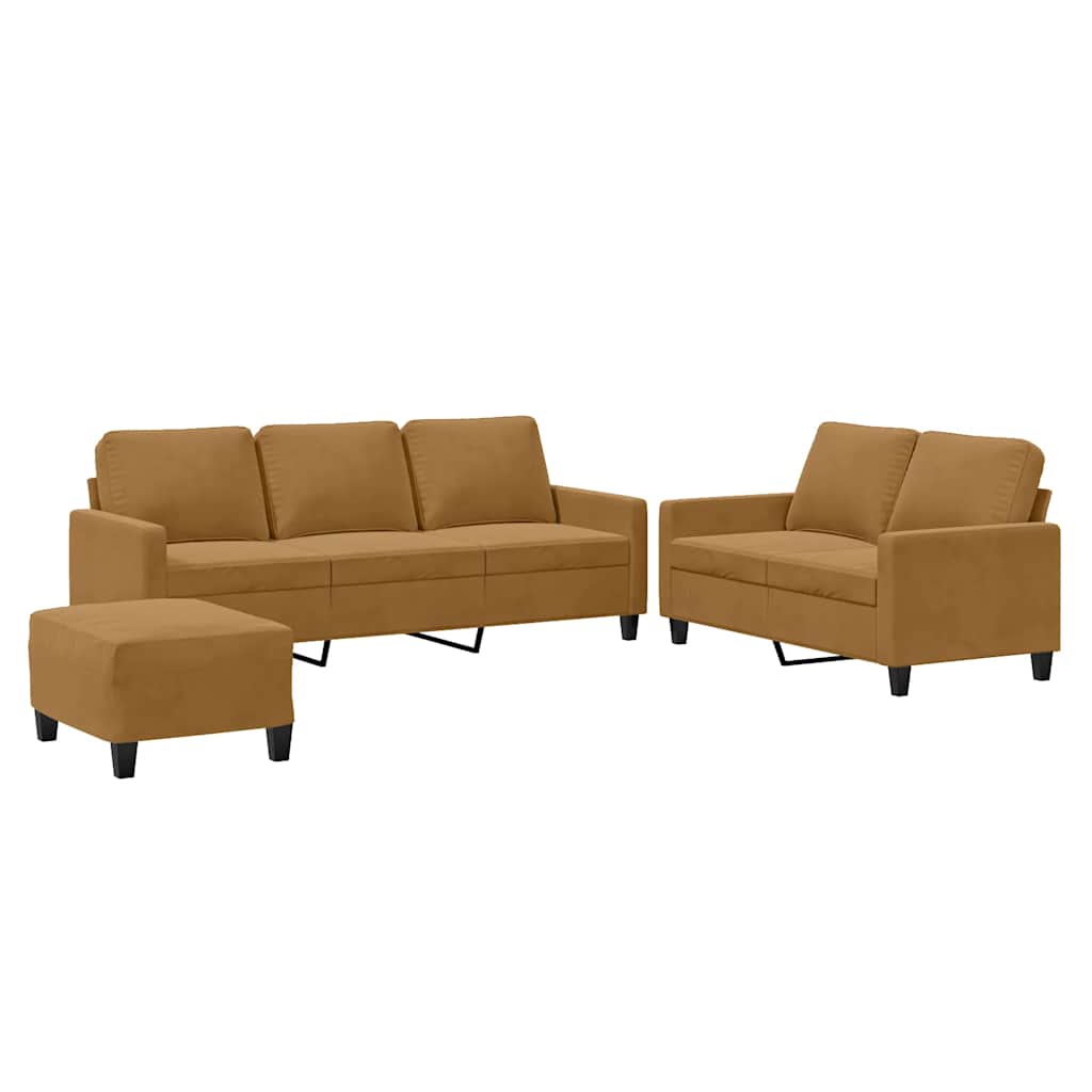 3-dijelni set sofa s jastucima smeđi baršunasti