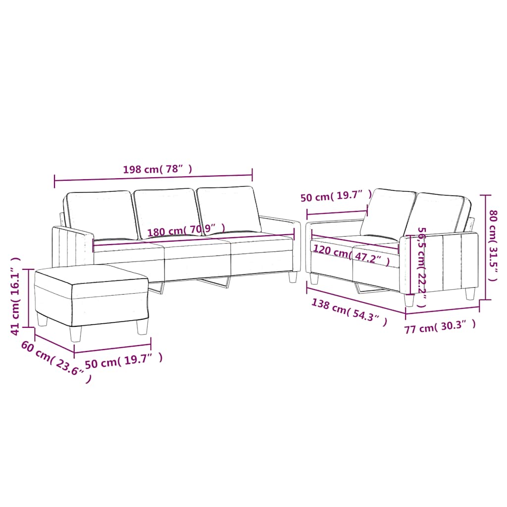 3-dijelni set sofa s jastucima smeđi baršunasti