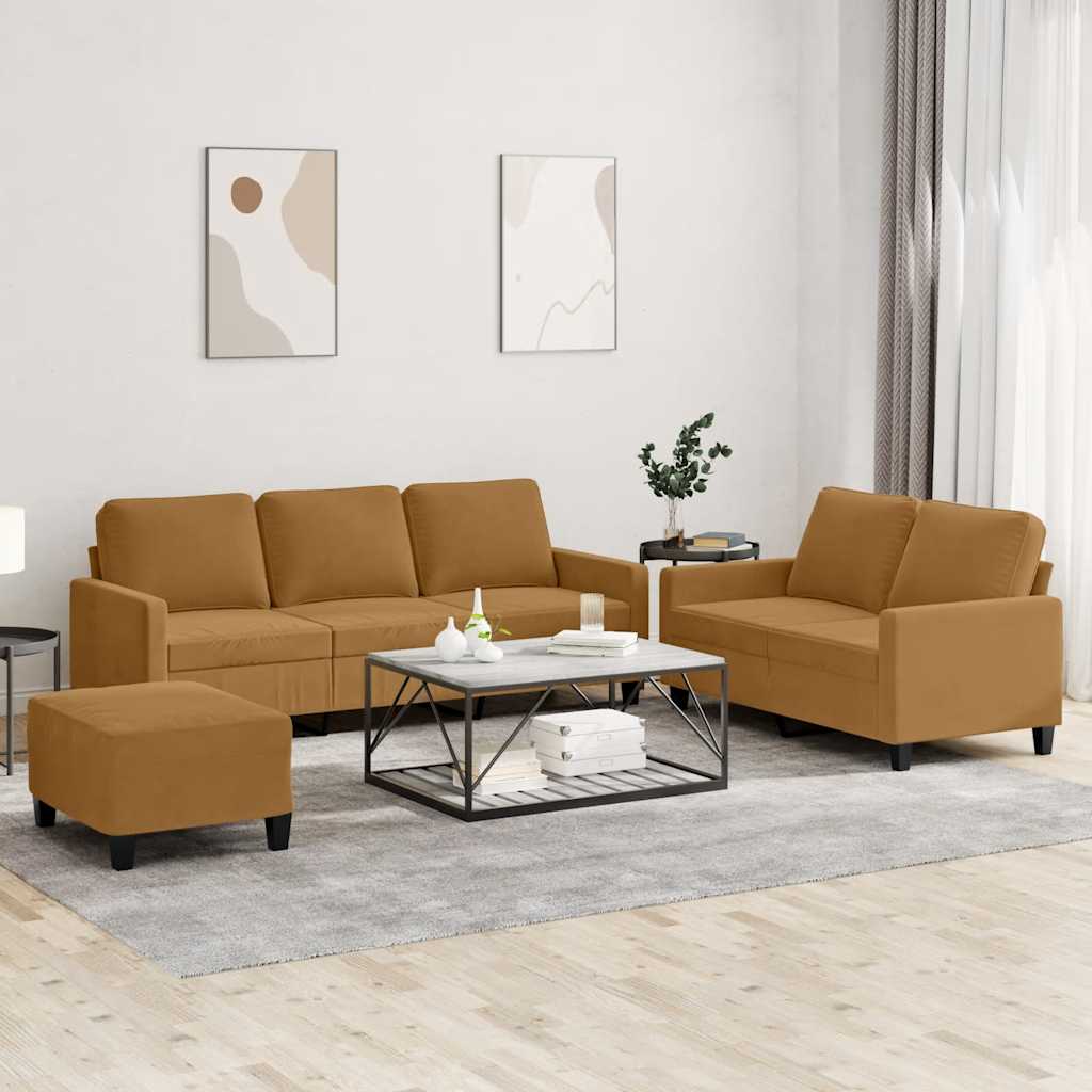 3-dijelni set sofa s jastucima smeđi baršunasti