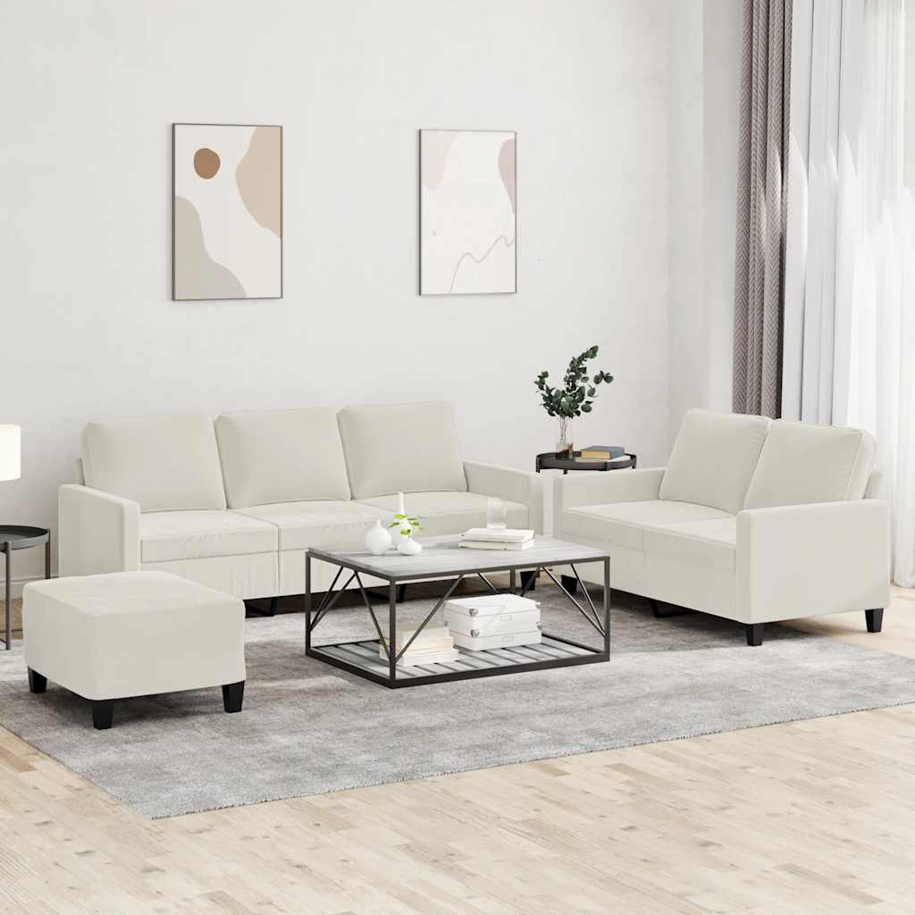 3-dijelni set sofa s jastucima krem baršunasti
