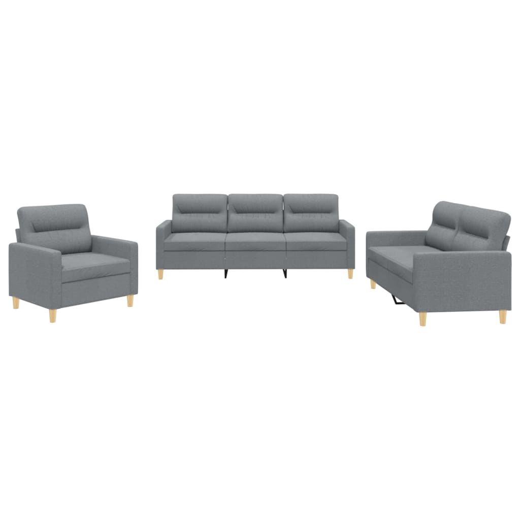 3-dijelni set sofa s jastucima svjetlosivi od tkanine