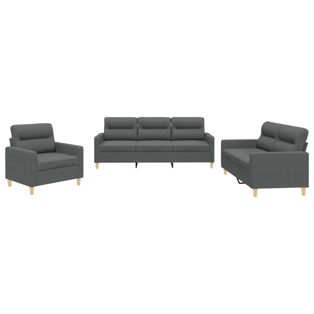3-dijelni set sofa s jastucima tamnosivi od tkanine