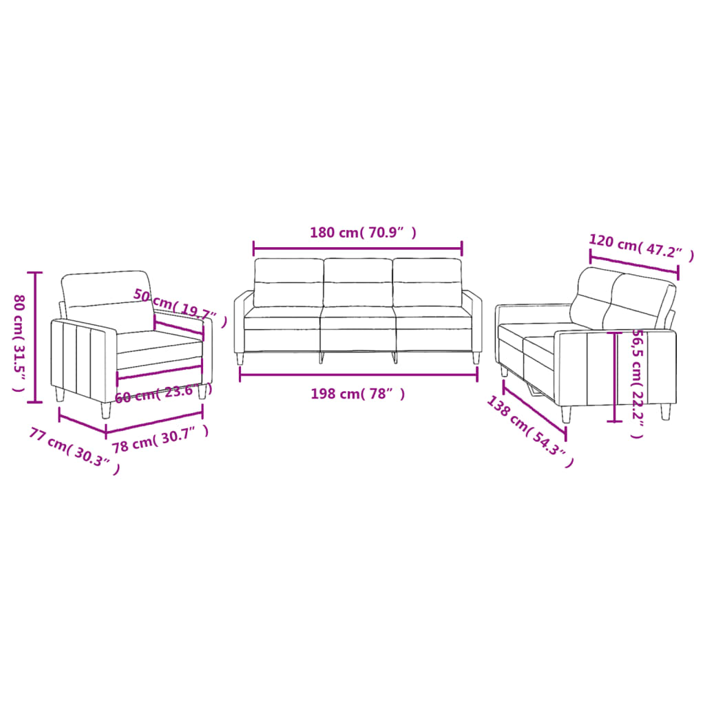 3-dijelni set sofa s jastucima tamnosivi od tkanine
