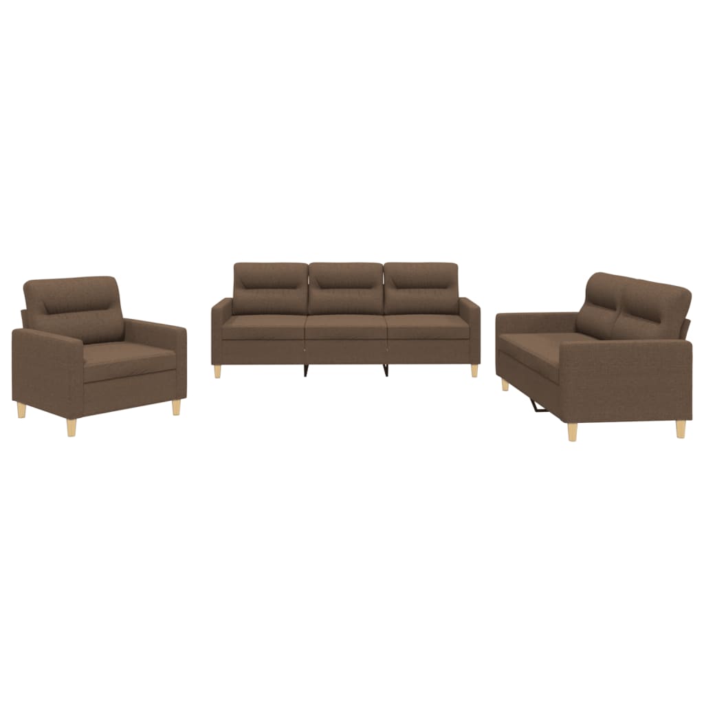 3-dijelni set sofa s jastucima smeđi od tkanine