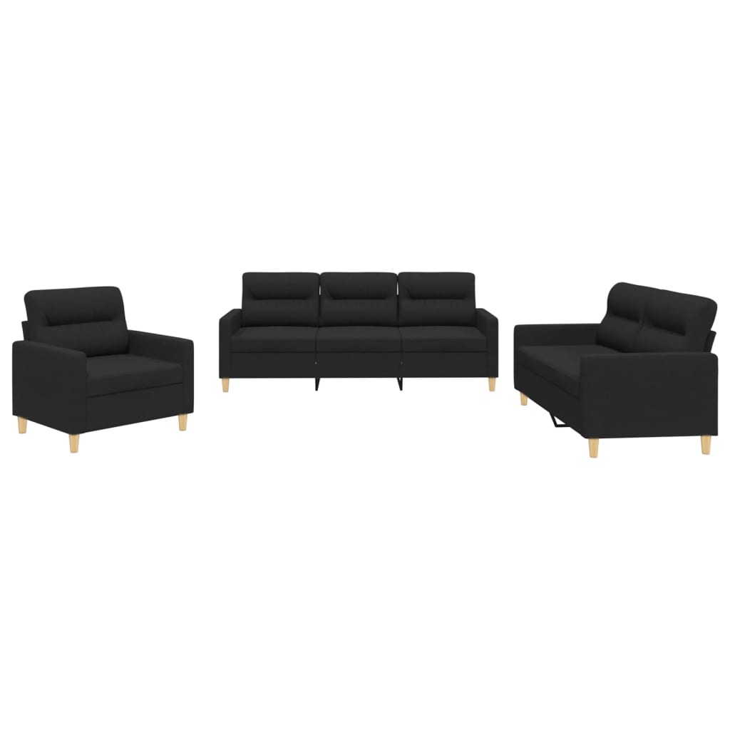3-dijelni set sofa s jastucima crni od tkanine