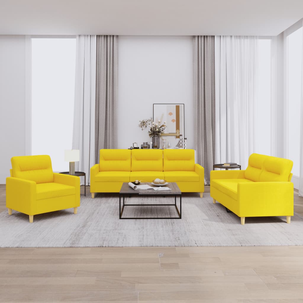 3-dijelni set sofa s jastucima svjetložuti od tkanine