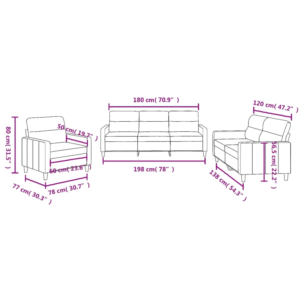 3-dijelni set sofa s jastucima smeđesivi od tkanine