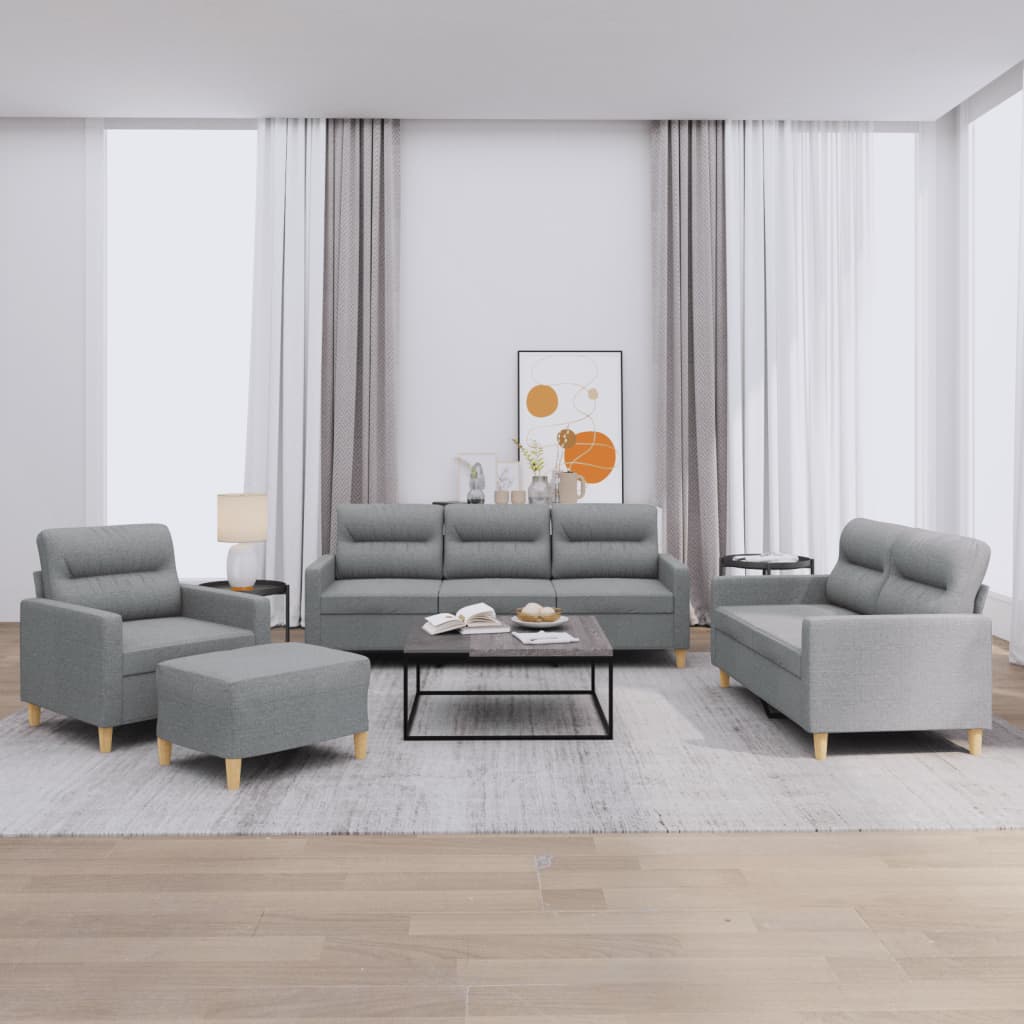 4-dijelni set sofa s jastucima svjetlosivi od tkanine