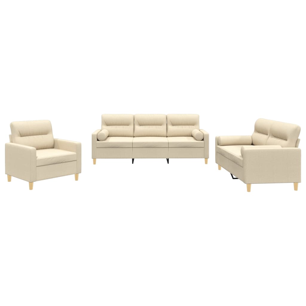 3-dijelni set sofa s jastucima krem od mikrovlakana