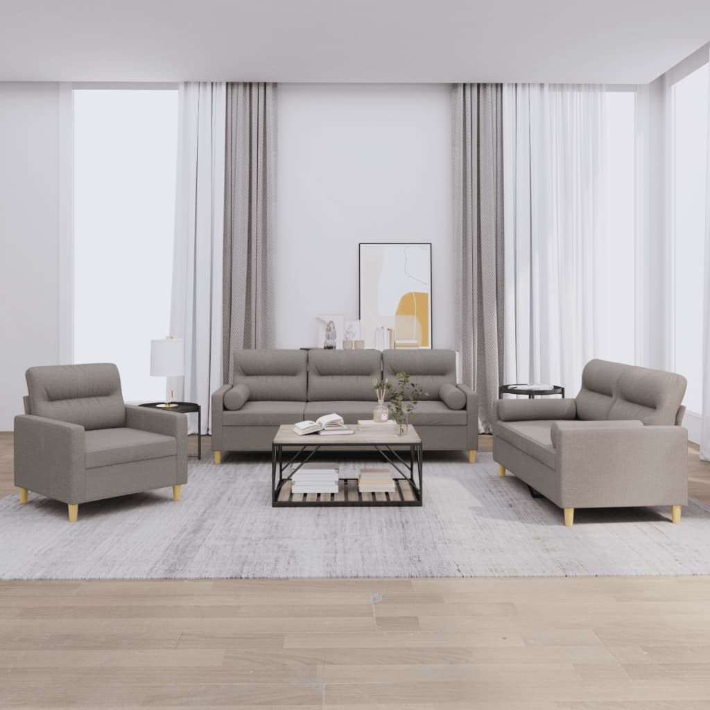 3-dijelni set sofa s jastucima smeđesivi od tkanine
