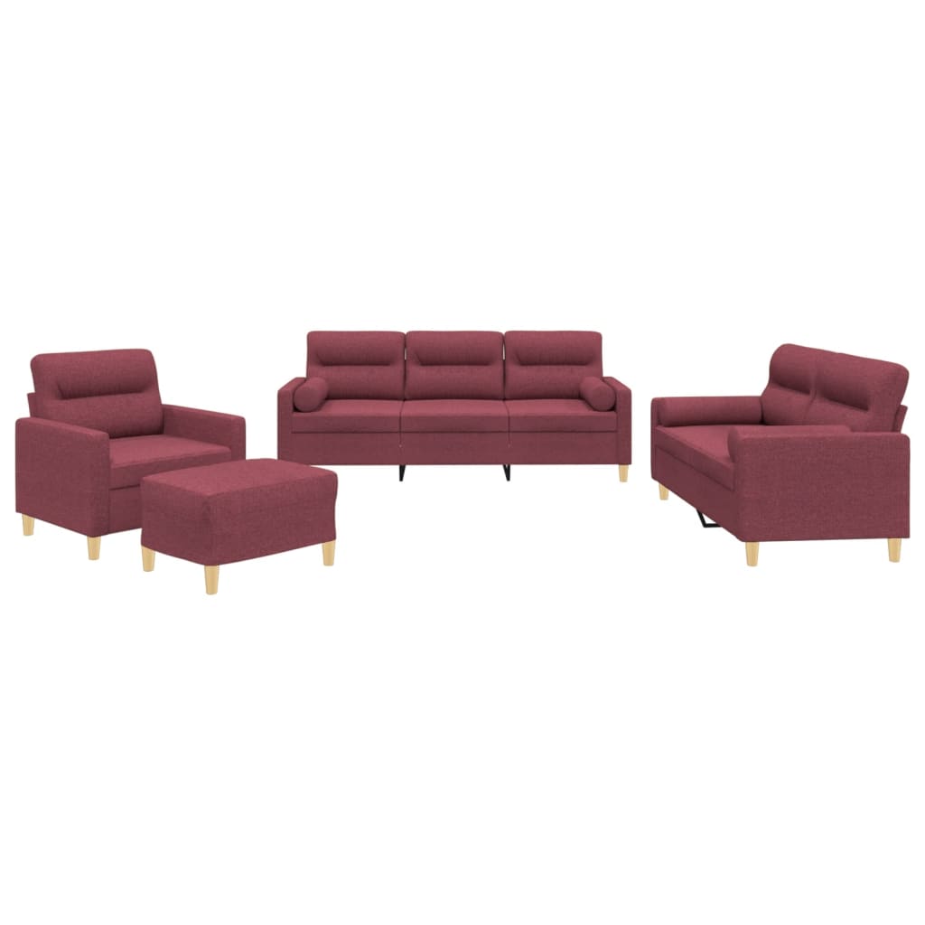4-dijelni set sofa s jastucima crvena boja vina od tkanine