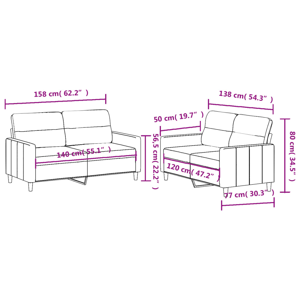 2-dijelni set sofa s jastucima svjetlosivi od tkanine