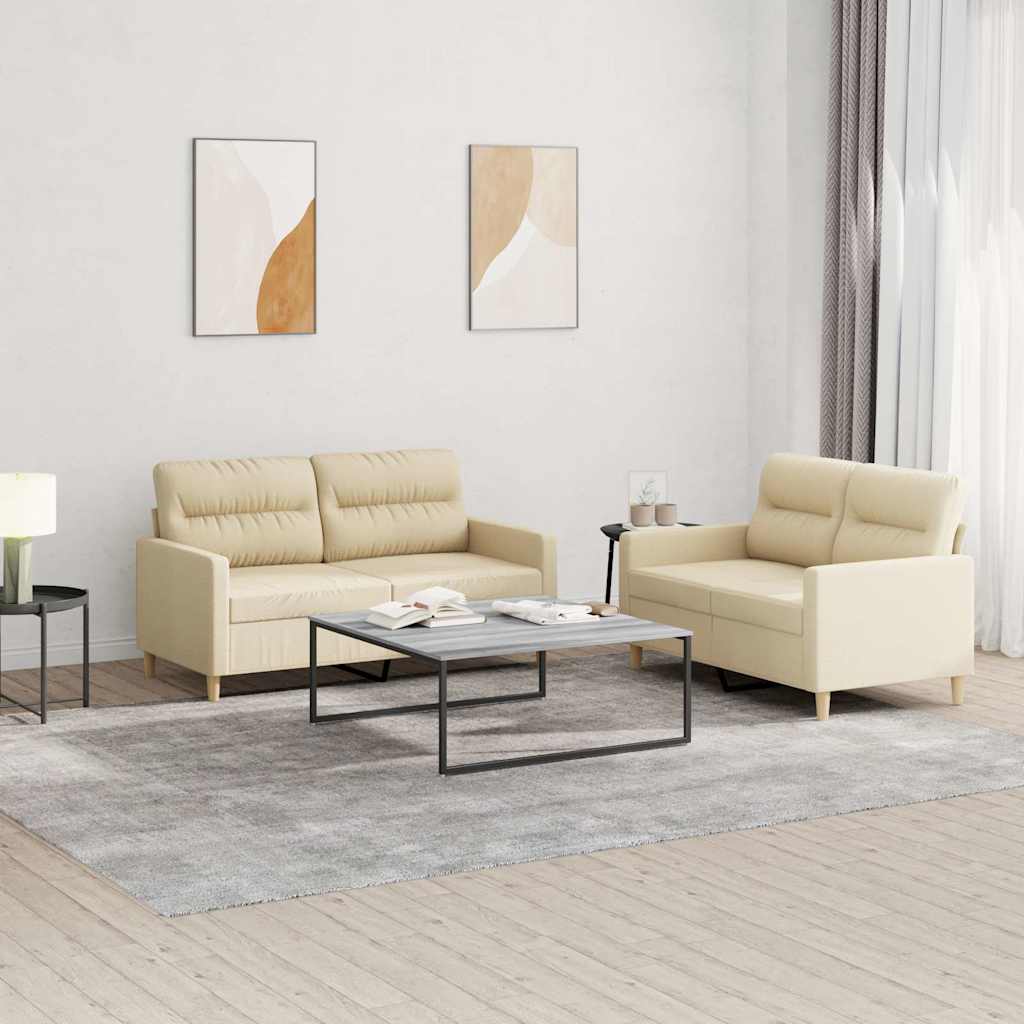 2-dijelni set sofa s jastucima krem od tkanine