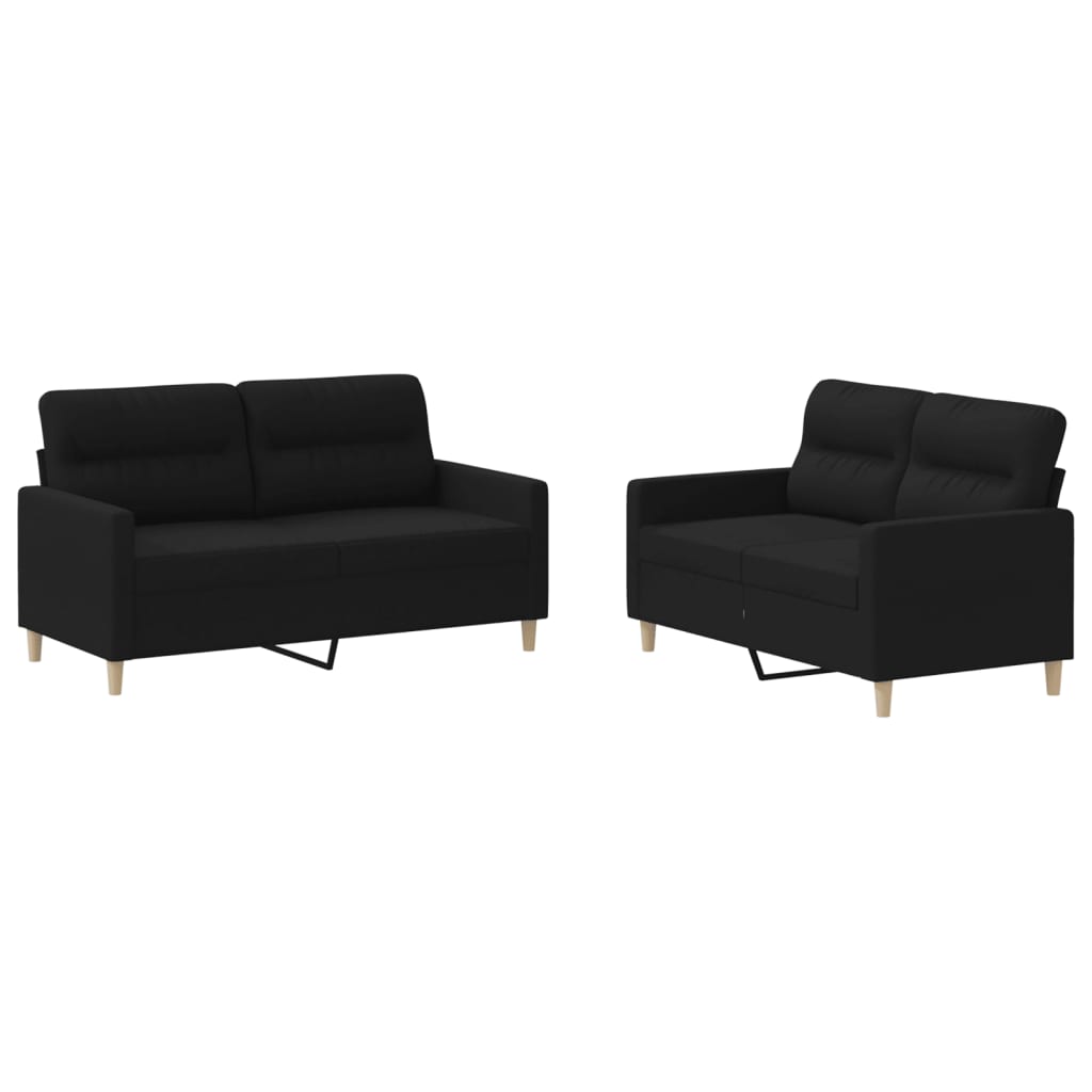 2-dijelni set sofa s jastucima crni od tkanine