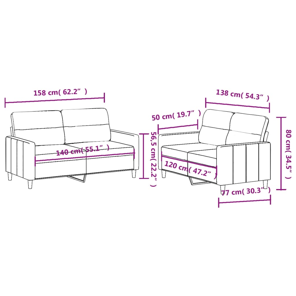 2-dijelni set sofa s jastucima crni od tkanine
