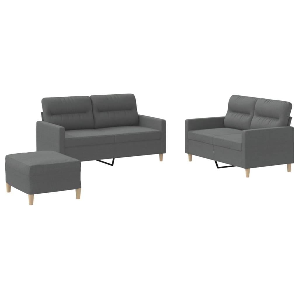 3-dijelni set sofa s jastucima tamnosivi od tkanine