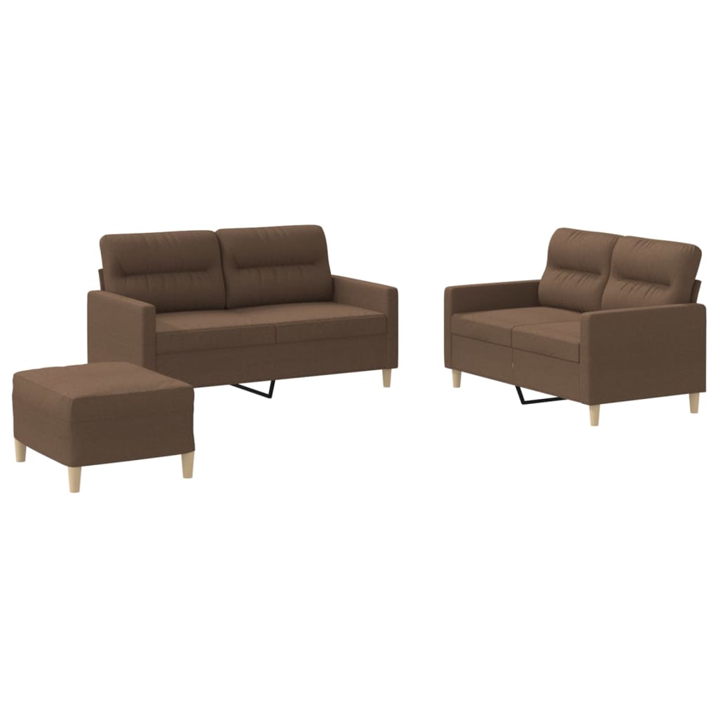 3-dijelni set sofa s jastucima smeđi od tkanine