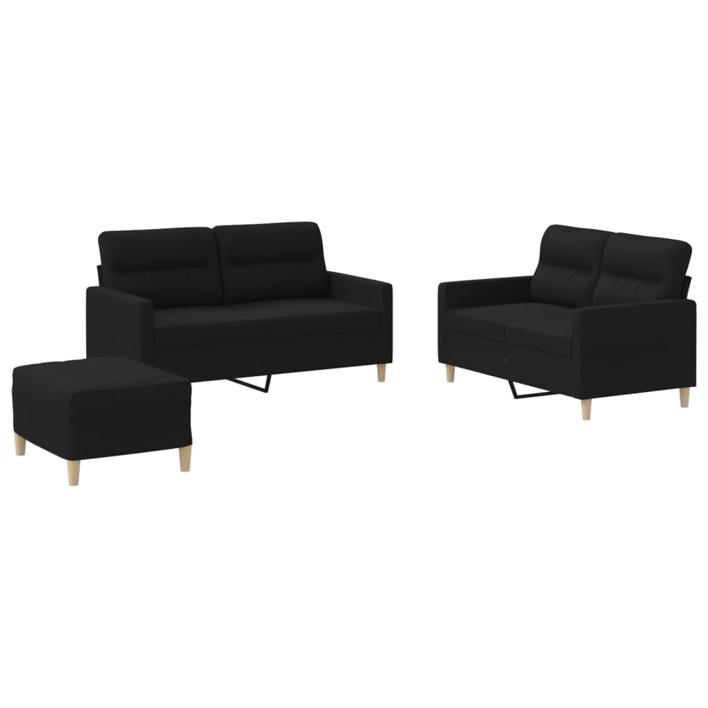 3-dijelni set sofa s jastucima crni od tkanine