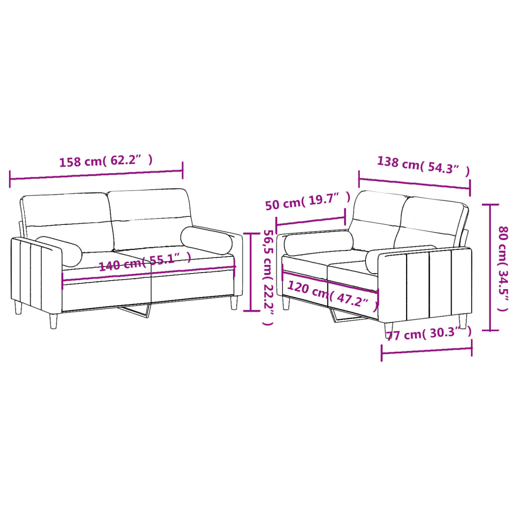 2-dijelni set sofa s jastucima tamnosivi od tkanine