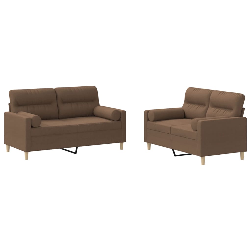 2-dijelni set sofa s jastucima smeđi od tkanine