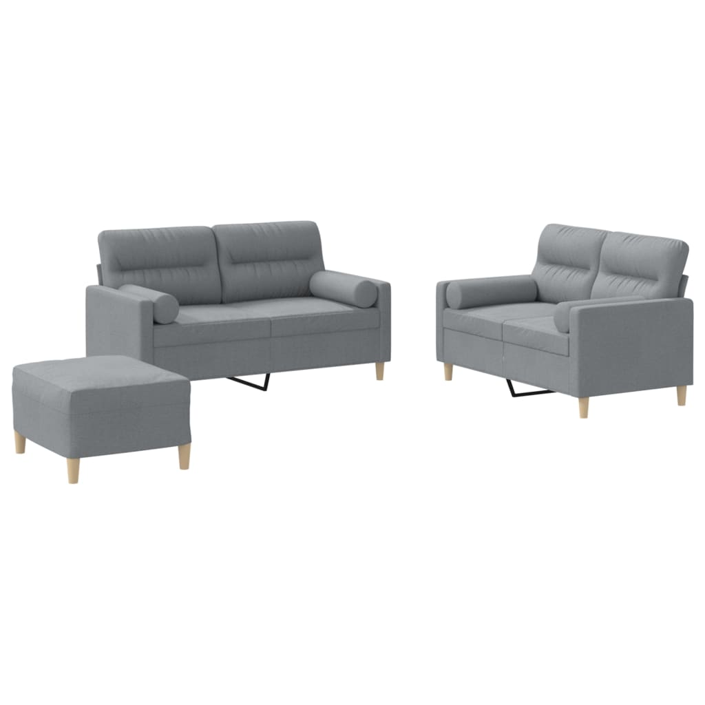 3-dijelni set sofa s jastucima svjetlosivi od tkanine