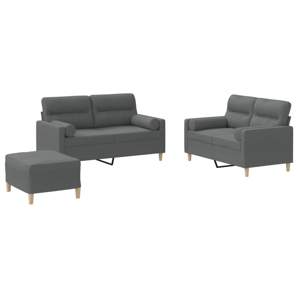 3-dijelni set sofa s jastucima tamnosivi od tkanine