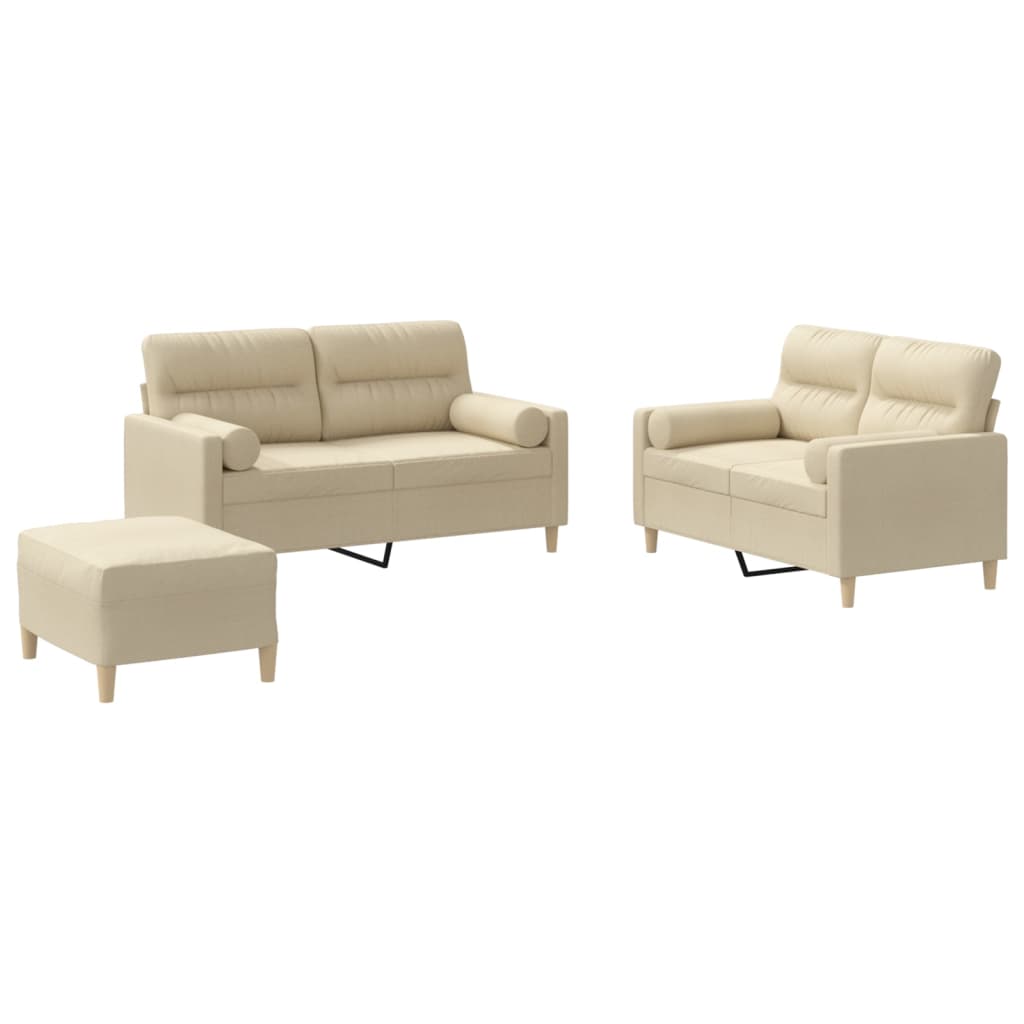 3-dijelni set sofa s jastucima krem od mikrovlakana