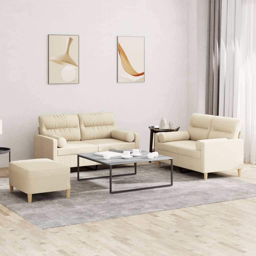 3-dijelni set sofa s jastucima krem od mikrovlakana