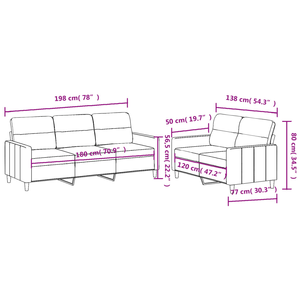 2-dijelni set sofa s jastucima svjetlosivi od tkanine