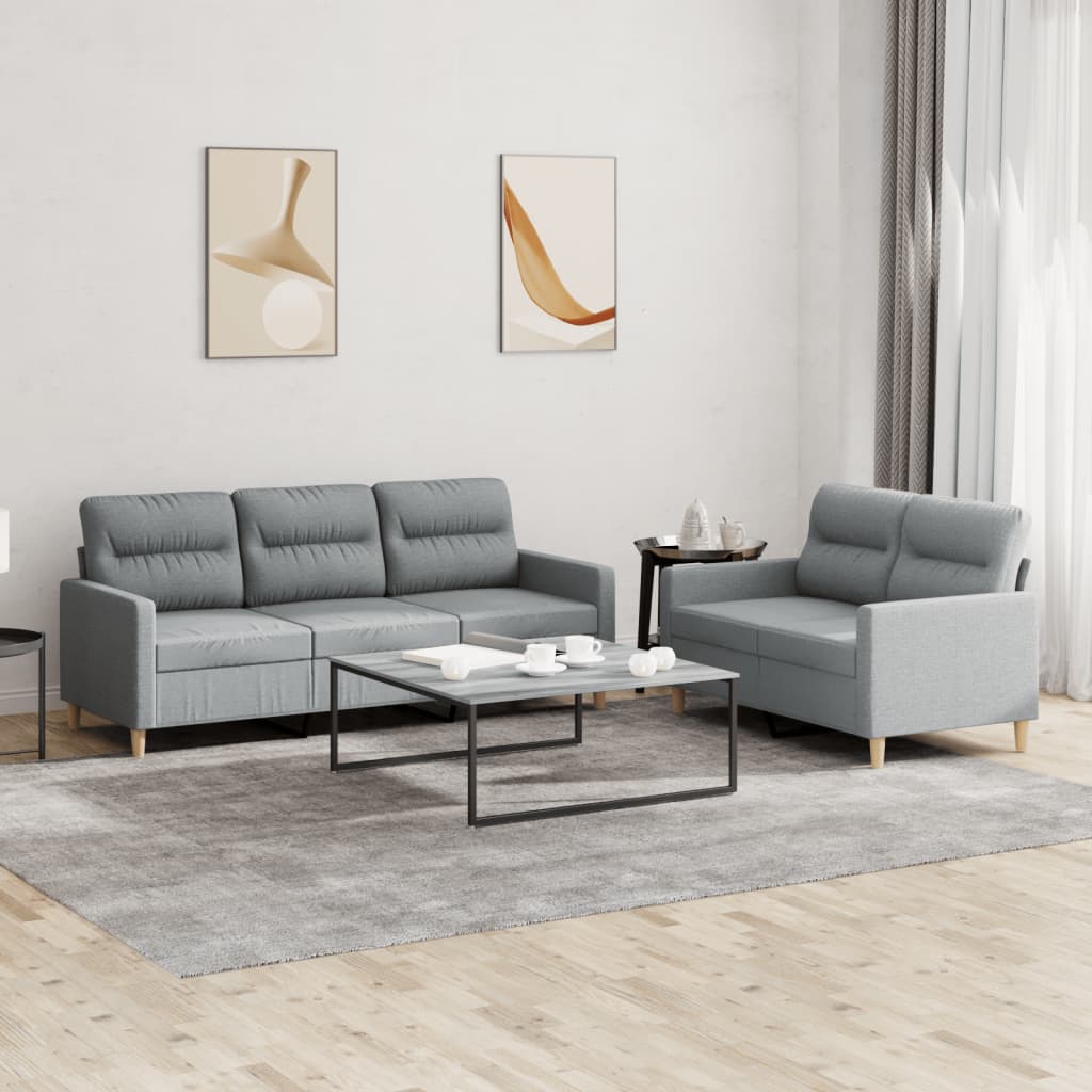 2-dijelni set sofa s jastucima svjetlosivi od tkanine